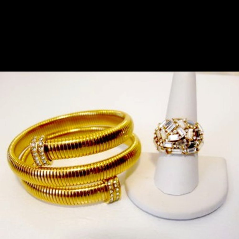 Emma Skye Stainless steel Coil Bangle & Crystal  Ring  Size 9